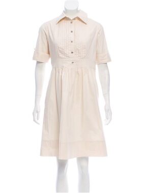 Shoshanna Cream Pintuck Shirtwaist Midi Dress